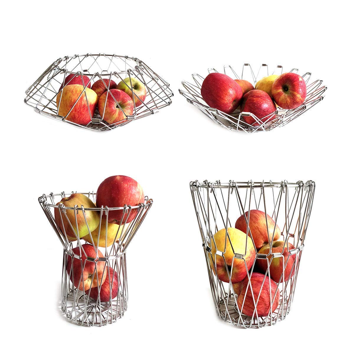 Wire mesh fruit bowl, foldable and space-saving Wire mesh fruit bowl, foldable and space-saving